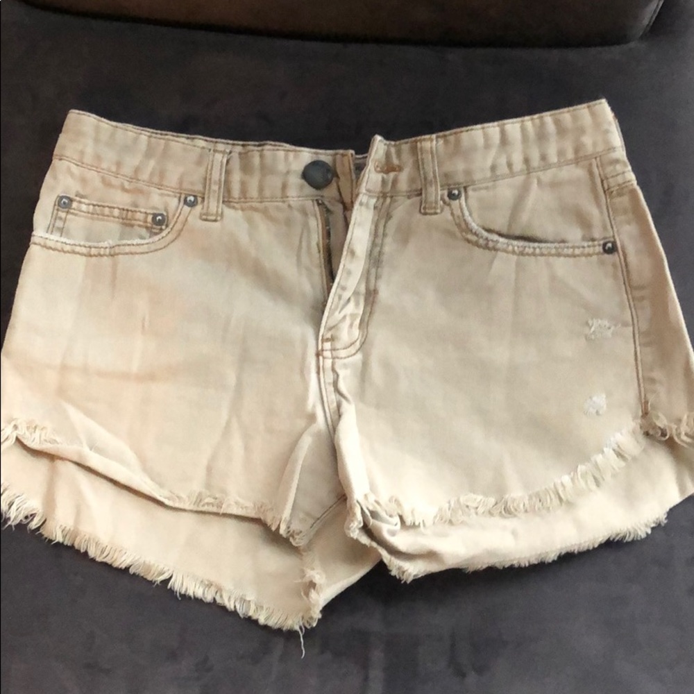 Free People Beige Denim Shorts